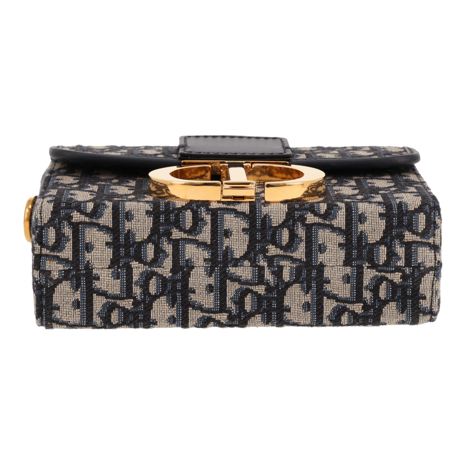 Sac bandoulière Dior  Box 30 Montaigne en toile monogram Oblique bleue et cuir bleu - Detail D1