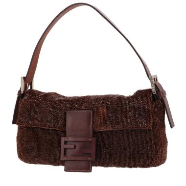 Borsa Fendi  Baguette in raso marrone e pelle marrone