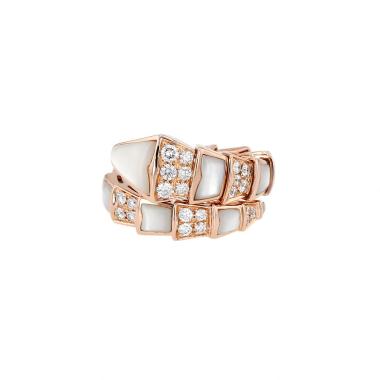 Bague semi-rigide Bulgari Serpenti Viper en or rose, nacre et diamants