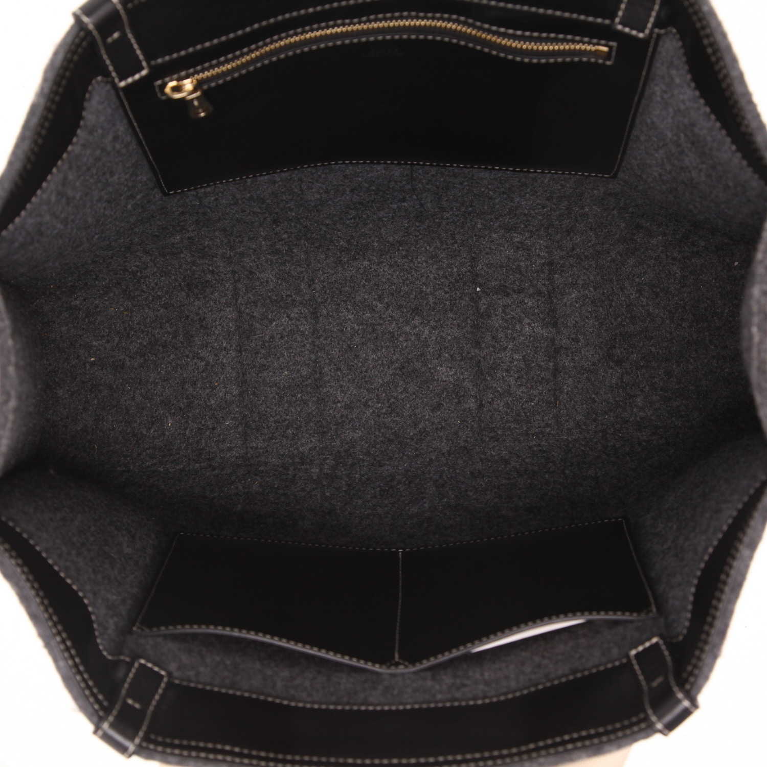 Sac cabas Chloé  Woody en feutrine grise et cuir noir - Detail D3