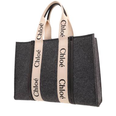 Shopping bag Chloé  Woody in feltro grigia e pelle nera