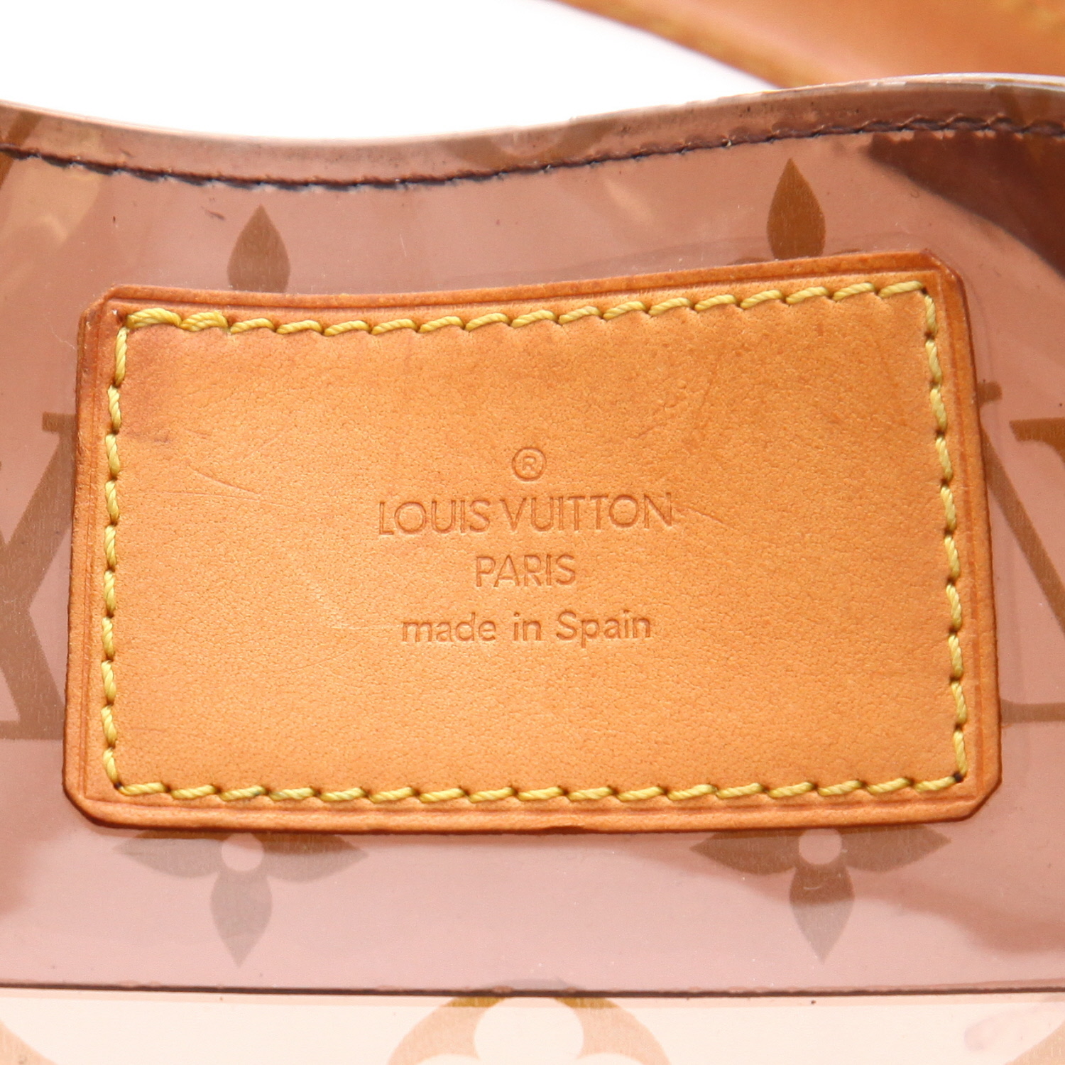 Bolso de mano Louis Vuitton  Ambre en vinilo monogram marrón y cuero natural - Detail D2