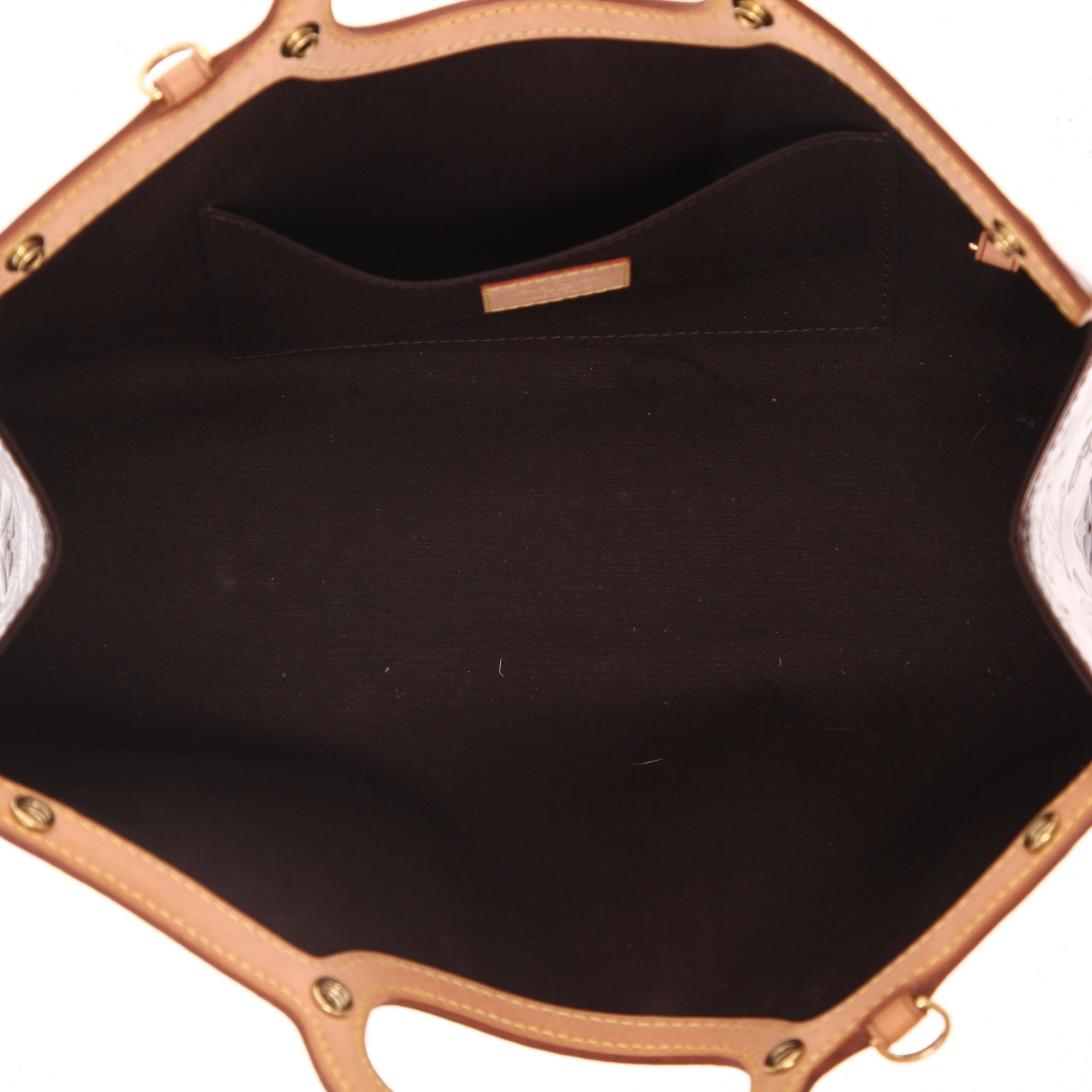 Bolso para llevar al hombro o en la mano Louis Vuitton  Roxbury en charol Monogram color burdeos y cuero natural - Detail D3