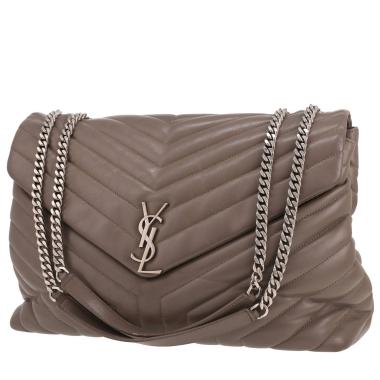 Bolso de mano Saint Laurent  Loulou modelo grande  en cuero acolchado con motivos de espigas gris
