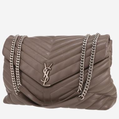 Sac à main Saint Laurent  Loulou taille XL  en cuir matelassé chevrons gris
