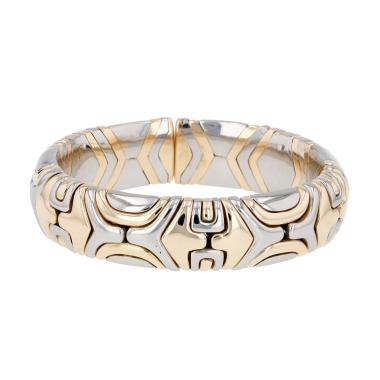 Bracelet jonc années 1980 Bulgari Alveare grand modèle en or jaune et acier