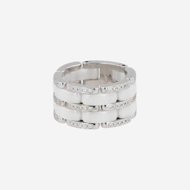 Flexible Chanel Ultra large model ring in white gold, ceramic and diamonds