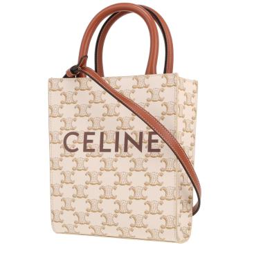 Sac bandoulière Celine  Vertical petit modèle  en toile monogram enduite beige et cuir marron