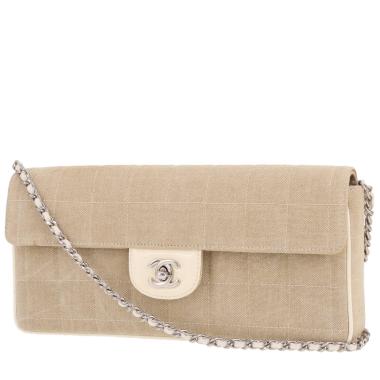 Sac à main Chanel  Choco bar en toile beige et cuir beige