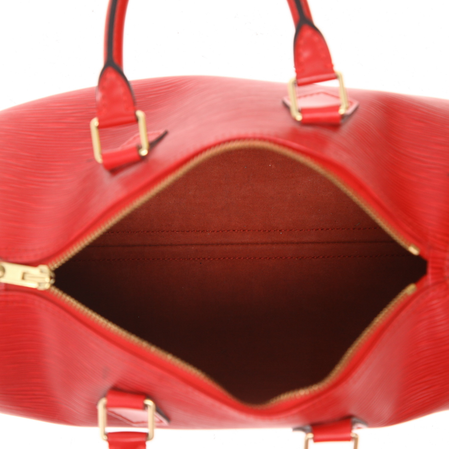 Sac à main Louis Vuitton  Speedy 25 en cuir épi rouge - Detail D3