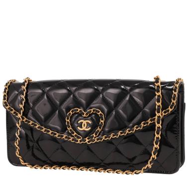 Borsa Chanel Baguette in pelle verniciata trapuntata nera