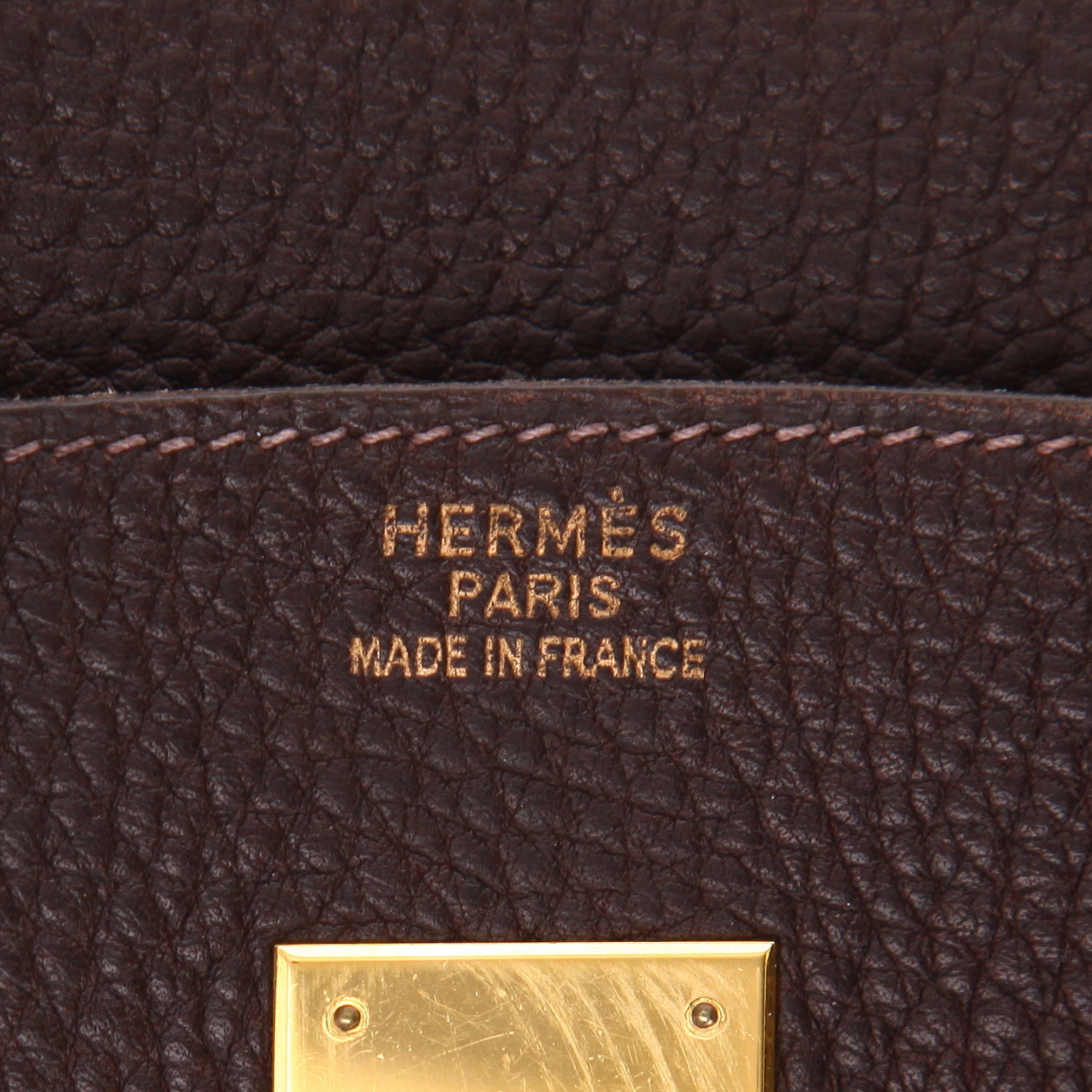 Bolso de mano Hermès  Birkin 35 cm en cuero togo marrón - Detail D2