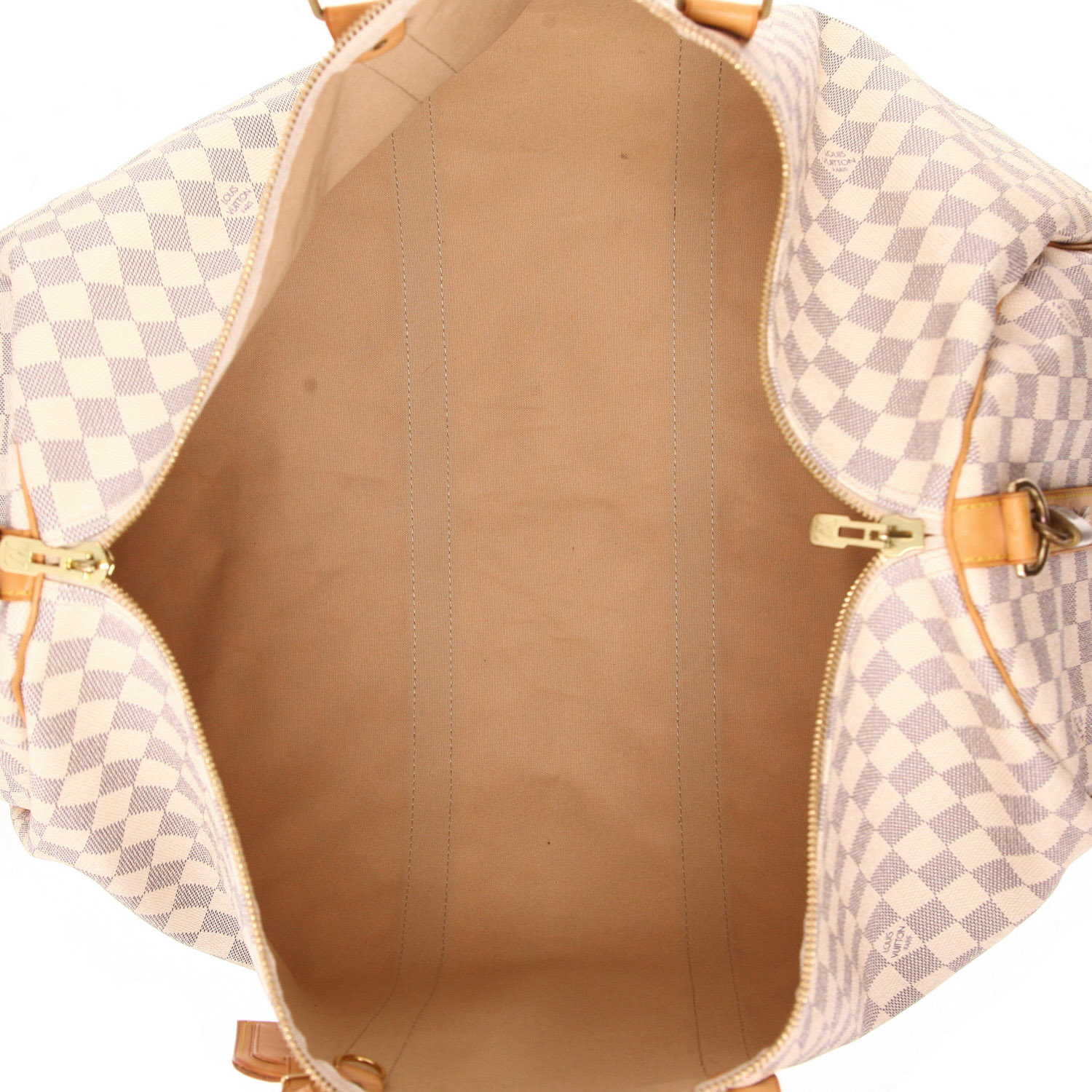 Bolsa de viaje Louis Vuitton Keepall 55 en lona Damier azul celeste y cuero natural - Detail D3