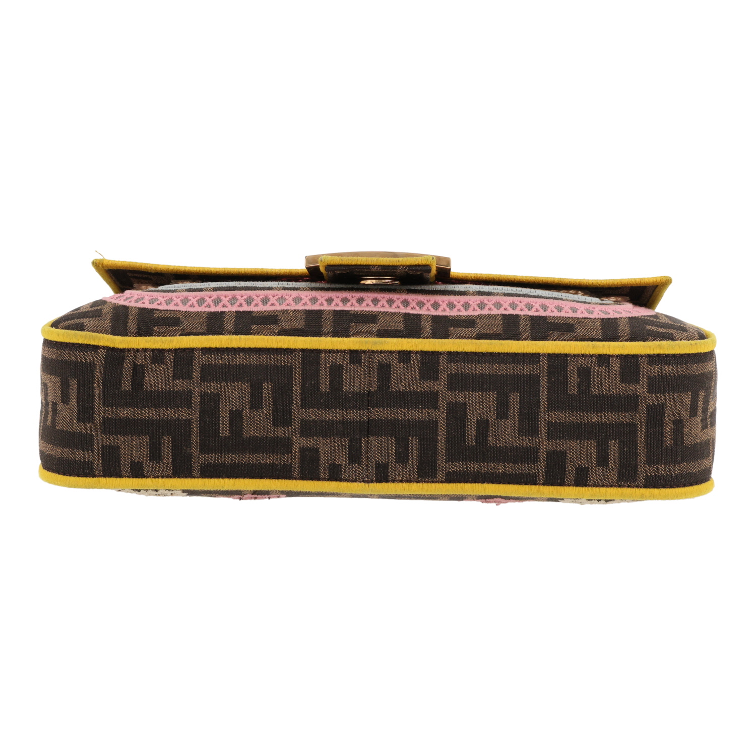 Sac à main Fendi  Baguette en toile siglée marron et jaune - Detail D1