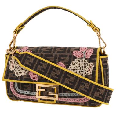 Borsa Fendi  Baguette in tela siglata marrone e gialla