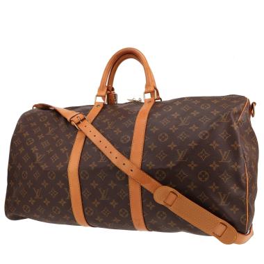 Borsa da viaggio Louis Vuitton Keepall 55 in tela Monogram e pelle naturale