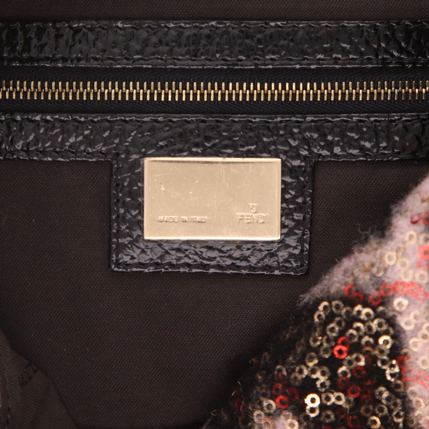 Borsa Fendi  Mamma Baguette in lana rosa e marrone e pelle marrone - Detail D2