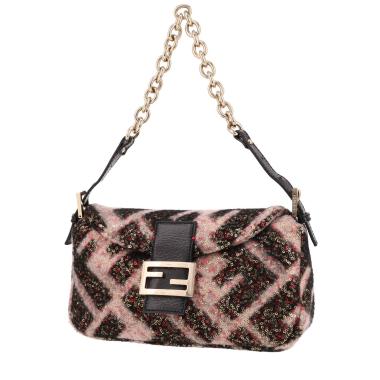 Borsa Fendi  Mamma Baguette in lana rosa e marrone e pelle marrone