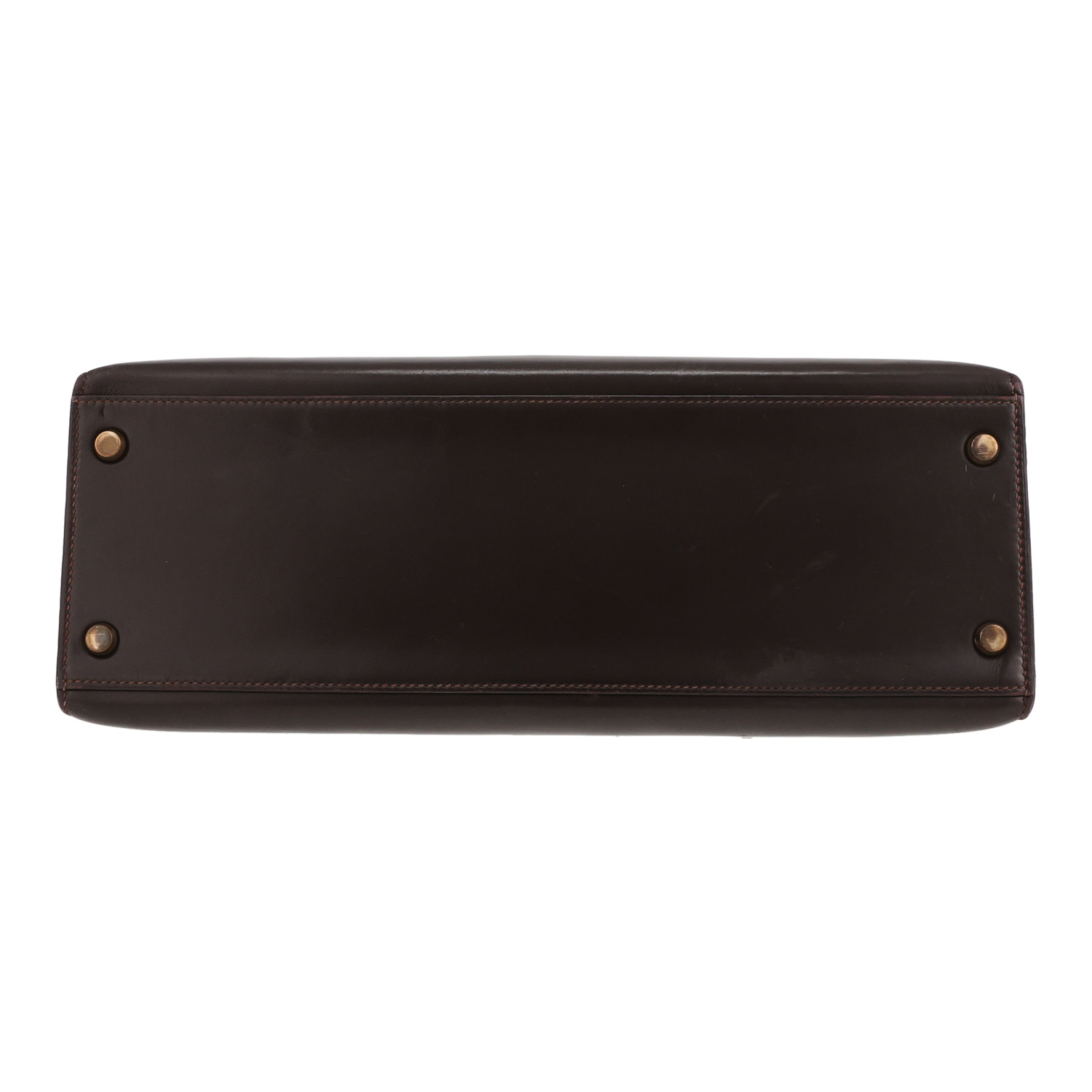 Bolso Hermès Kelly de 32 cm en piel «box» de color marrón Chocolat - Detail D1