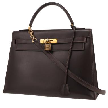 Hermès Kelly 32 cm handbag in chocolate-brown box leather