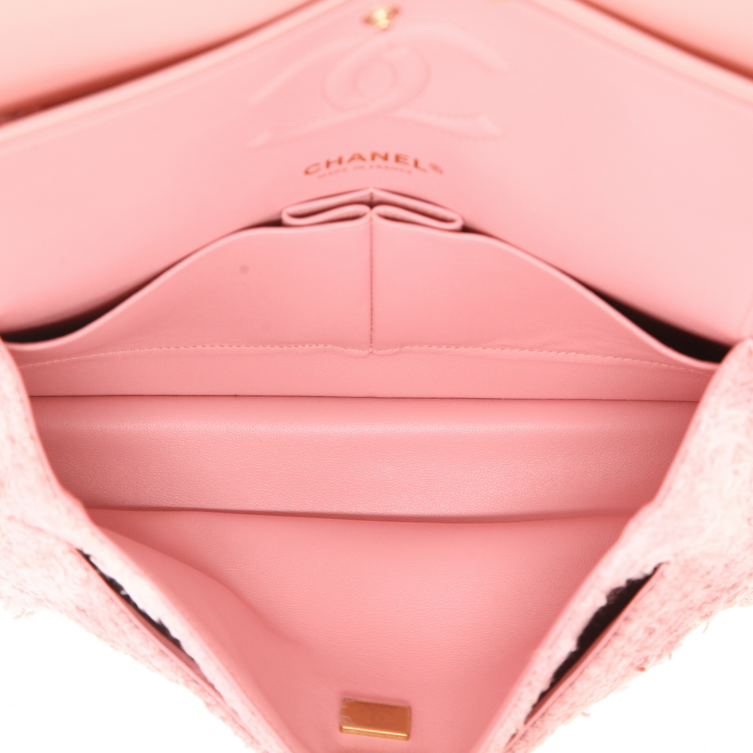 Chanel  Timeless Classic handbag  in pink tweed - Detail D3