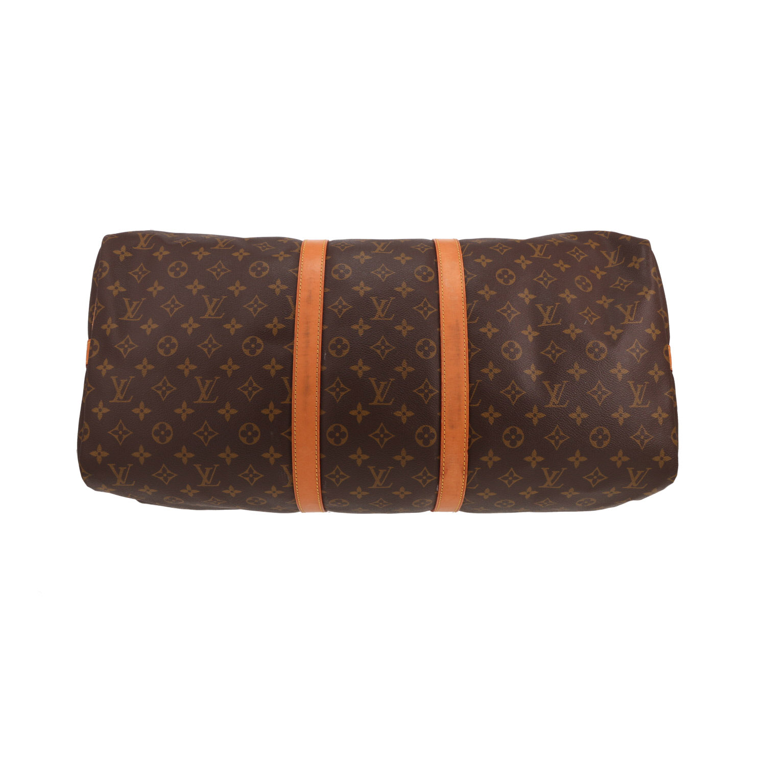 Louis Vuitton Keepall 55 travel bag in brown Monogram canvas and natural leather - Detail D1
