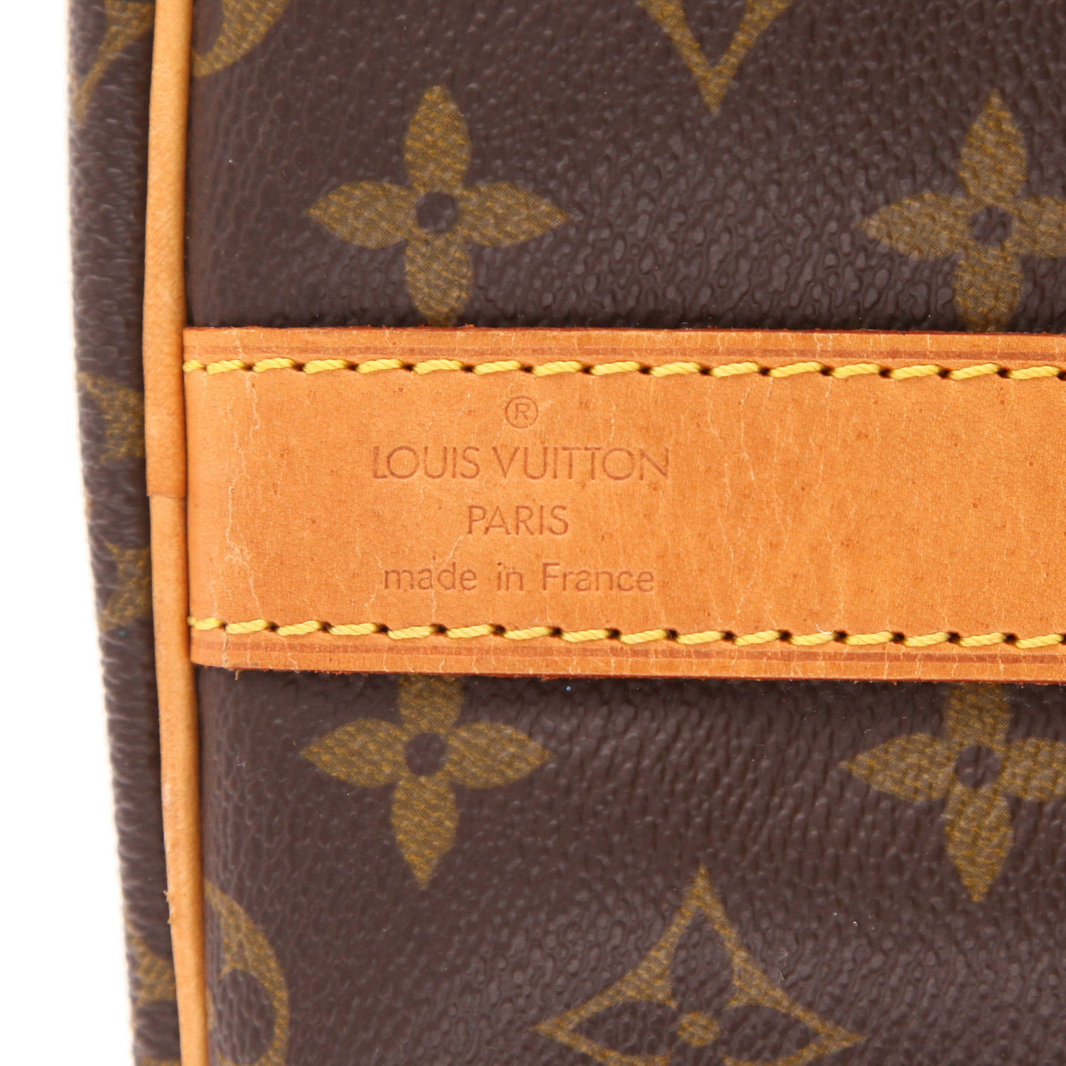 Bolsa de viaje Louis Vuitton Keepall 55 de lona Monogram marrón y piel natural - Detail D2
