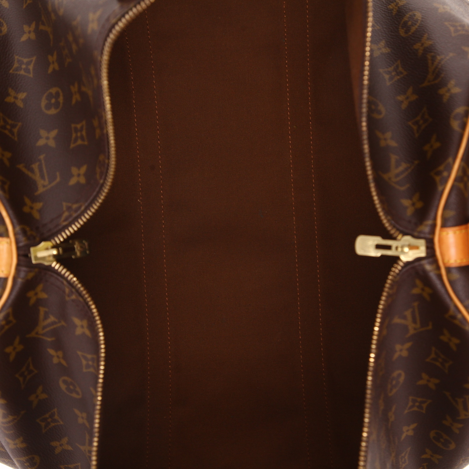 Louis Vuitton Keepall 55 travel bag in brown Monogram canvas and natural leather - Detail D3