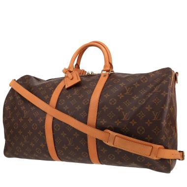 Sac de voyage Louis Vuitton  Keepall 55 en toile monogram marron et cuir naturel