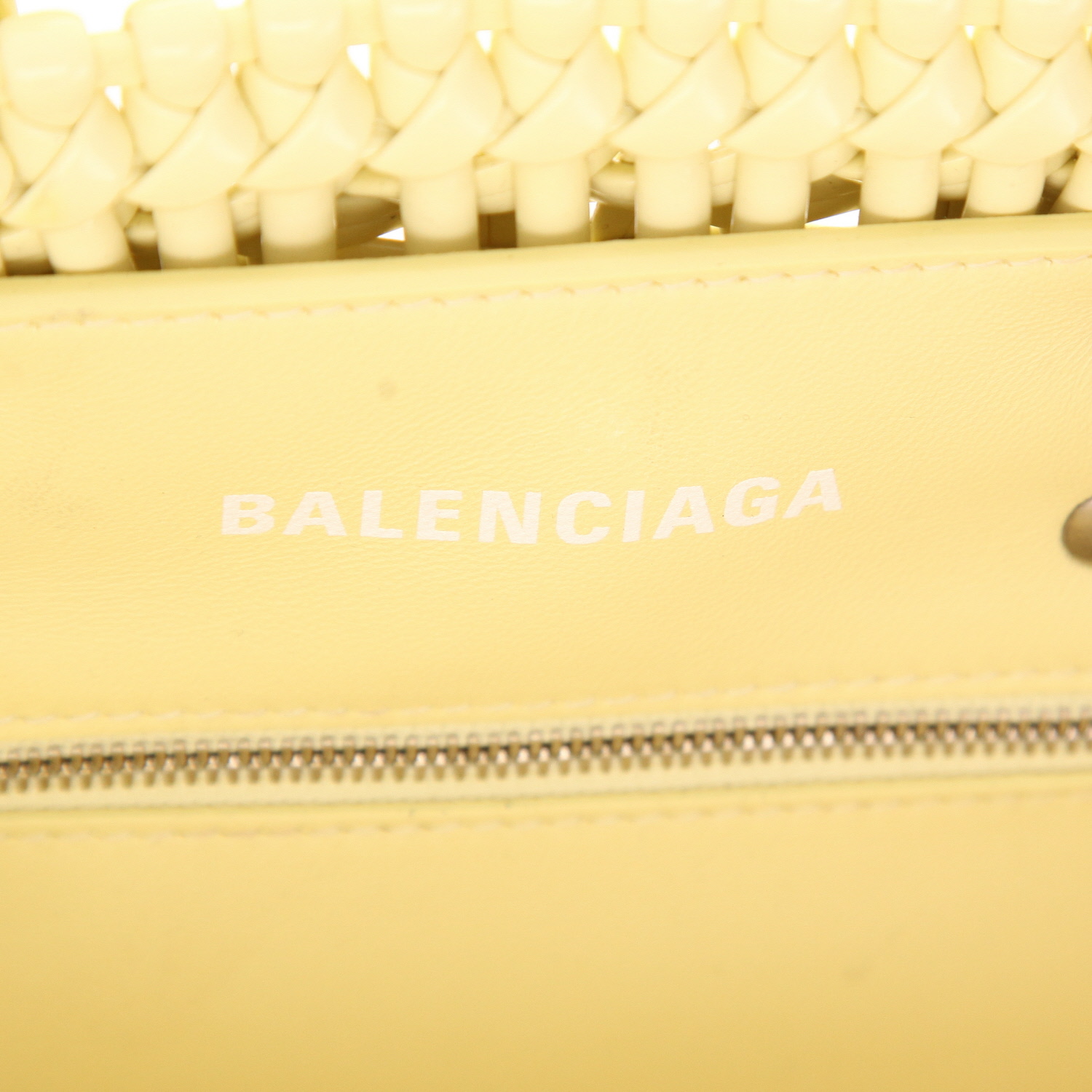 Shopping bag Balenciaga  Bistrot Panier in pelle intrecciata gialla - Detail D2