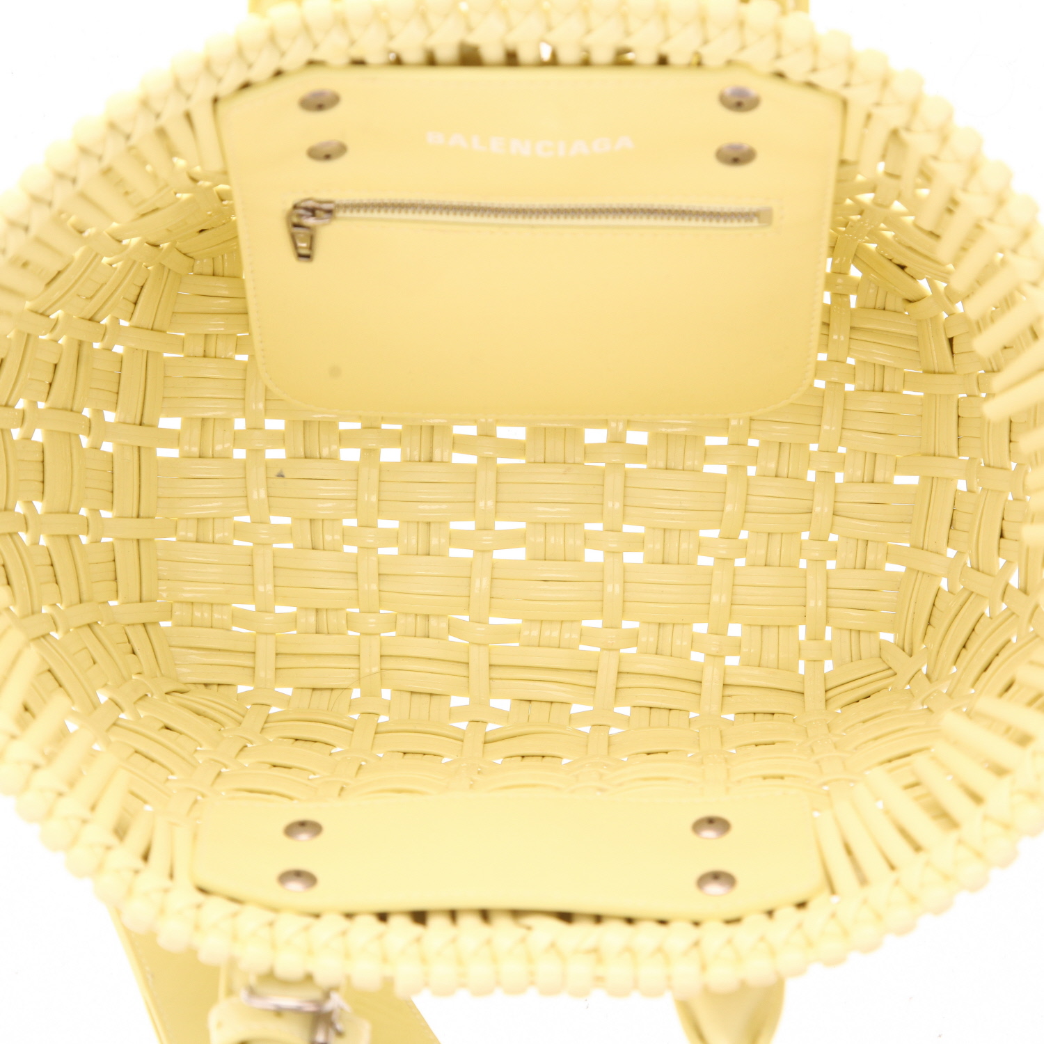 Balenciaga  Bistrot Panier shopping bag  in yellow braided leather - Detail D3