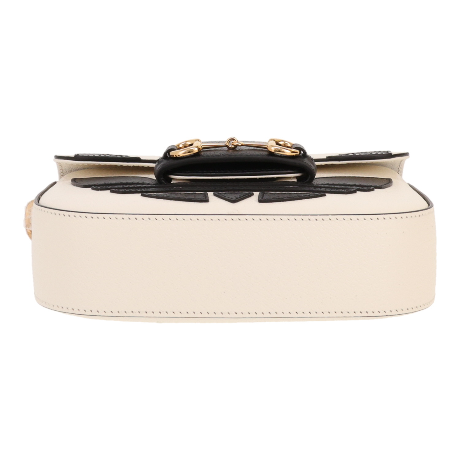 Gucci  1955 Horsebit mini  shoulder bag  in white and black leather - Detail D1