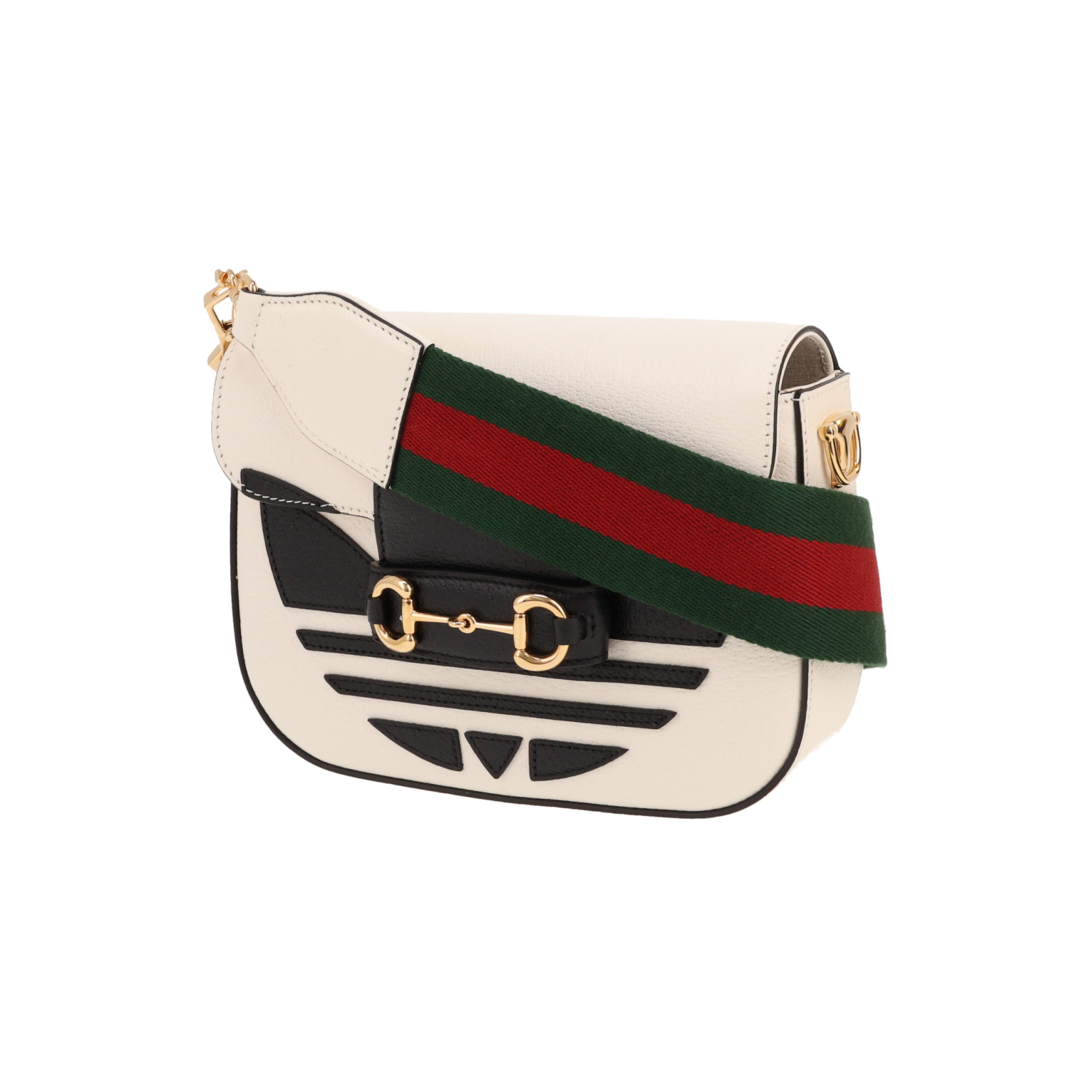 Sac bandoulière Gucci  1955 Horsebit mini  en cuir blanc et noir - Detail D4