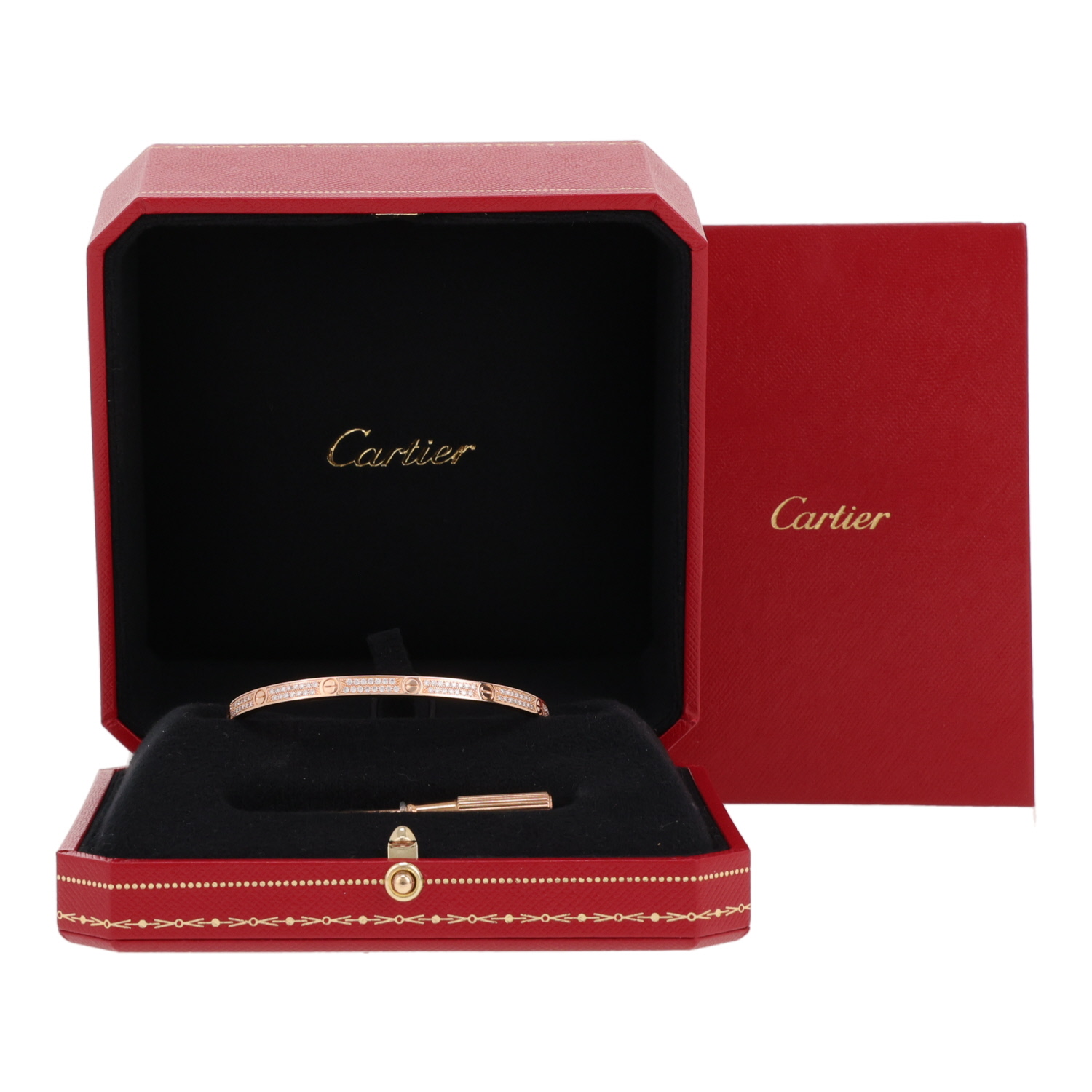 Brazalete Cartier Love pavé modelo pequeño de oro rosa y diamantes