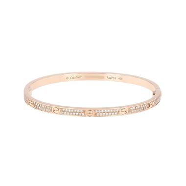 Brazalete Cartier Love pavé modelo pequeño de oro rosa y diamantes