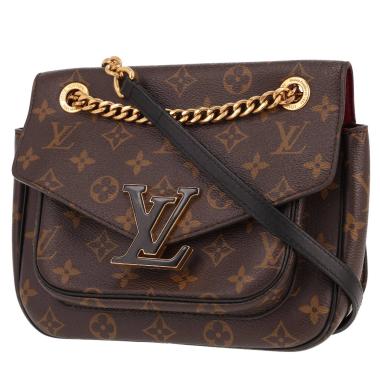Louis Vuitton  Passy handbag  in brown monogram canvas  and black leather