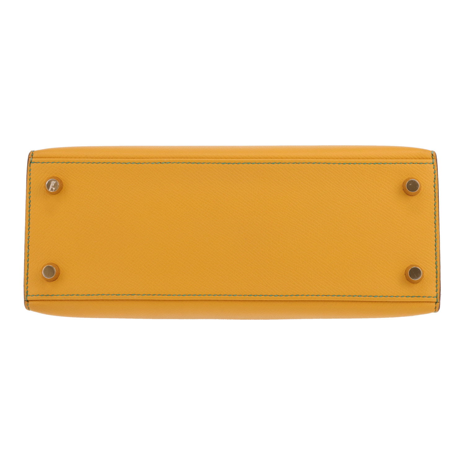 Hermès  Kelly 25 cm handbag  in yellow and green epsom leather - Detail D1