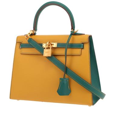 Borsa Hermès  Kelly 25 cm in pelle Epsom gialla e verde
