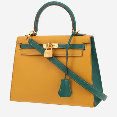 Sac à main Hermès  Kelly 25 cm en cuir epsom jaune et vert