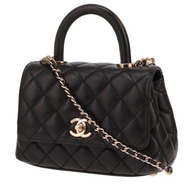 Borsa a tracolla Chanel  Coco Handle mini  in pelle martellata nera trapuntata