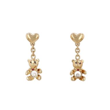 Paire de boucles d'oreilles Chopard Happy Diamonds en or jaune, diamants, rubis et saphirs