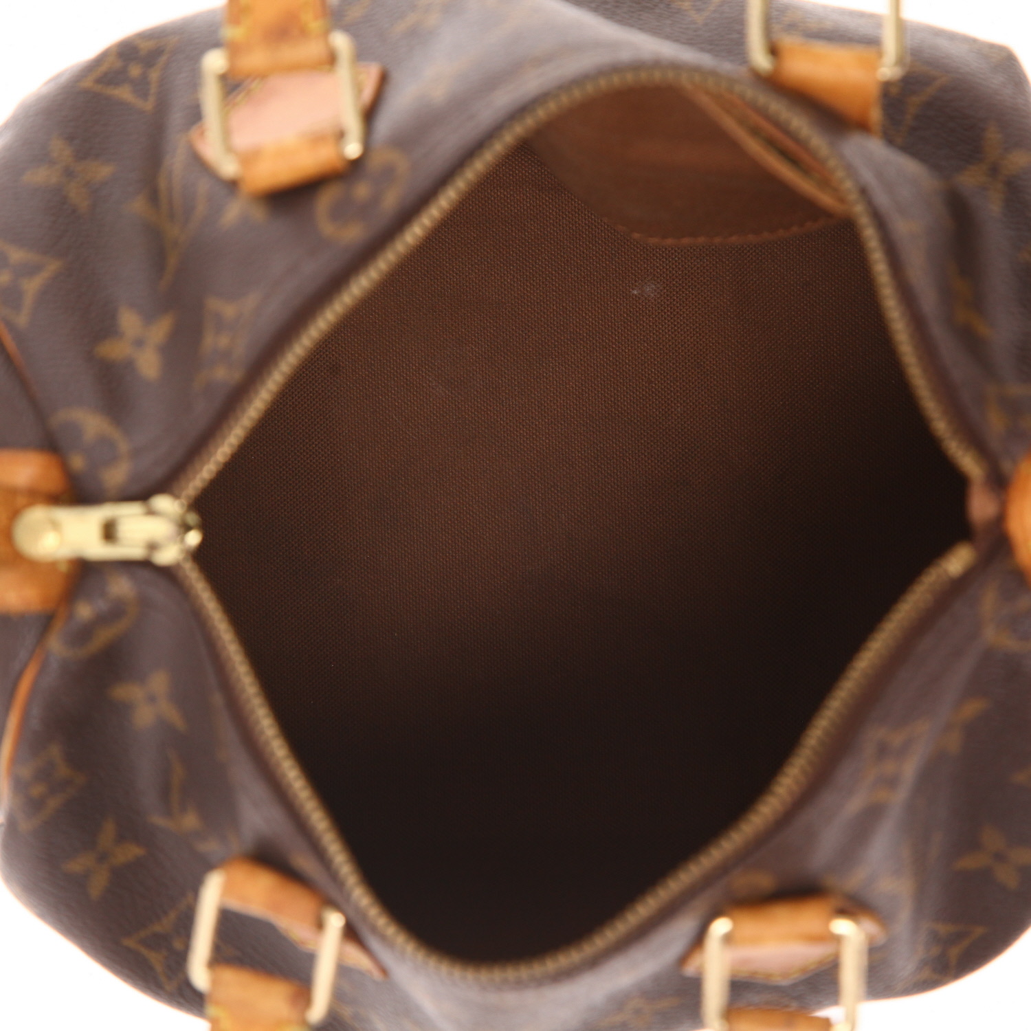 Bolso de mano Louis Vuitton  Speedy 25 en lona Monogram marrón y cuero natural - Detail D3