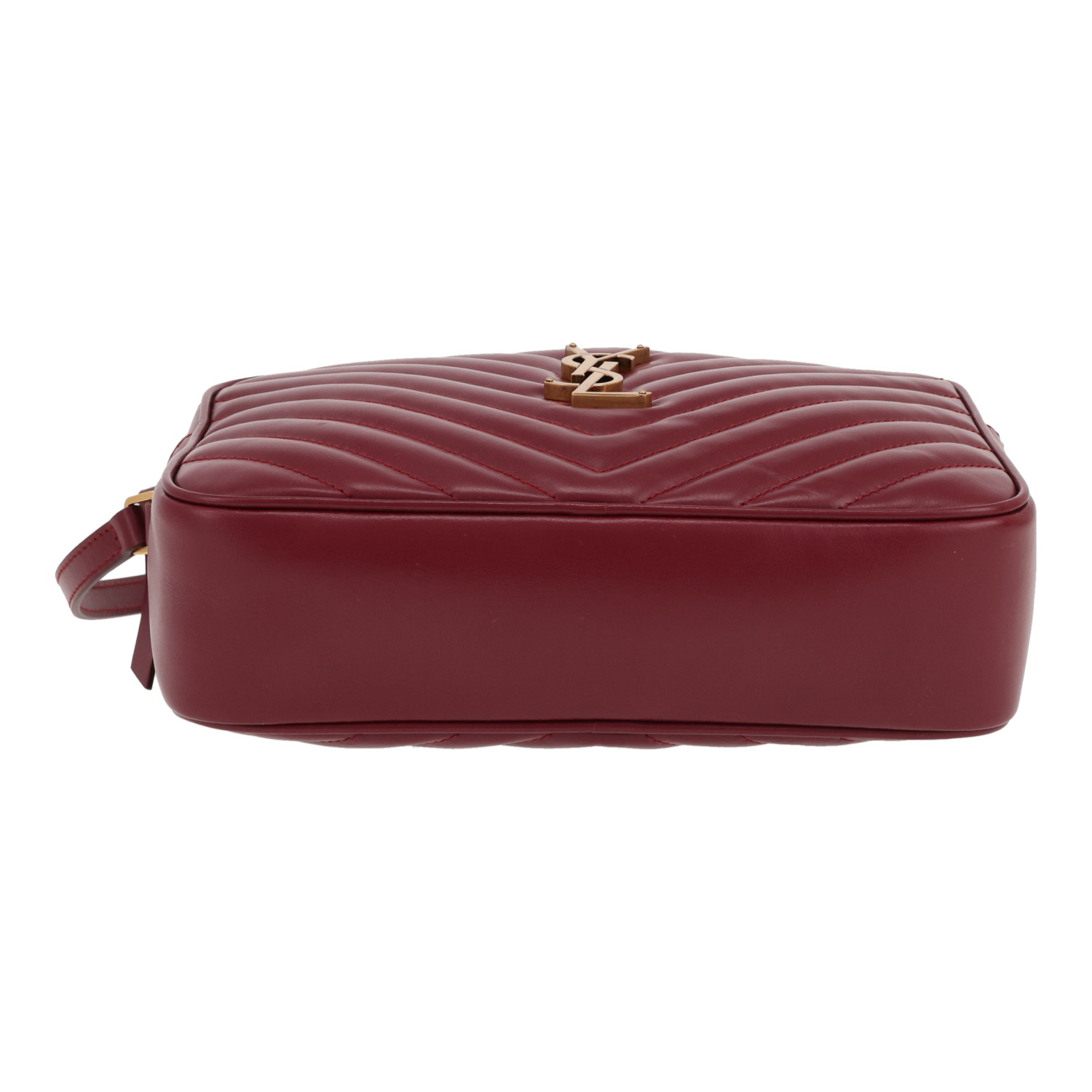 Bolso bandolera Saint Laurent  Lou Sac Caméra en cuero acolchado con motivos de espigas color burdeos - Detail D1