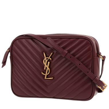 Bolso bandolera Saint Laurent  Lou Sac Caméra en cuero acolchado con motivos de espigas color burdeos