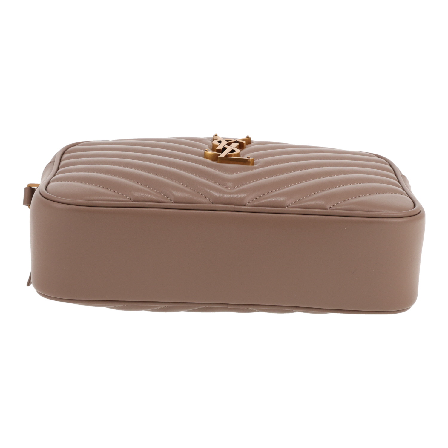 Saint Laurent  Lou Sac Caméra shoulder bag  in taupe chevron quilted leather - Detail D1