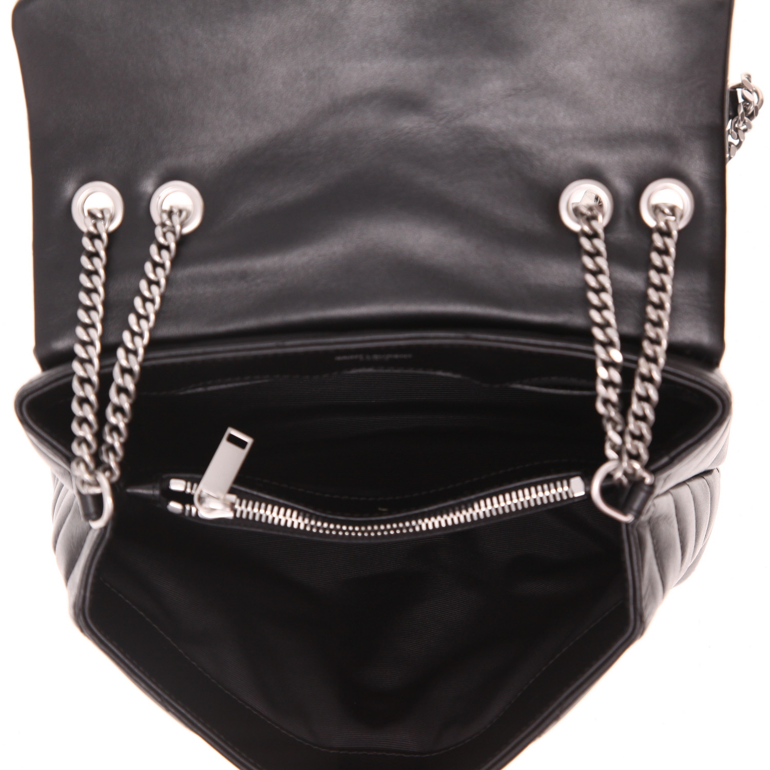 Borsa a tracolla Saint Laurent  Loulou modello piccolo  in pelle trapuntata a zigzag nera - Detail D3