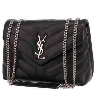 Borsa a tracolla Saint Laurent  Loulou modello piccolo  in pelle trapuntata a zigzag nera