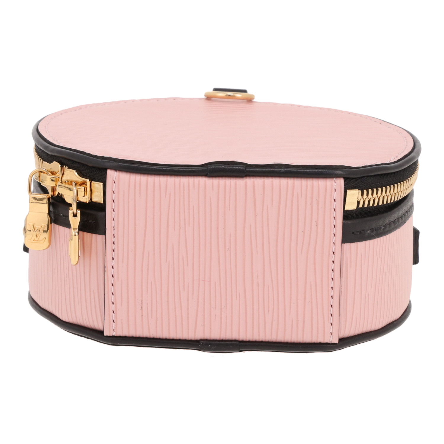 Sac bandoulière Louis Vuitton  Boîte chapeau en cuir épi rose et cuir noir - Detail D1