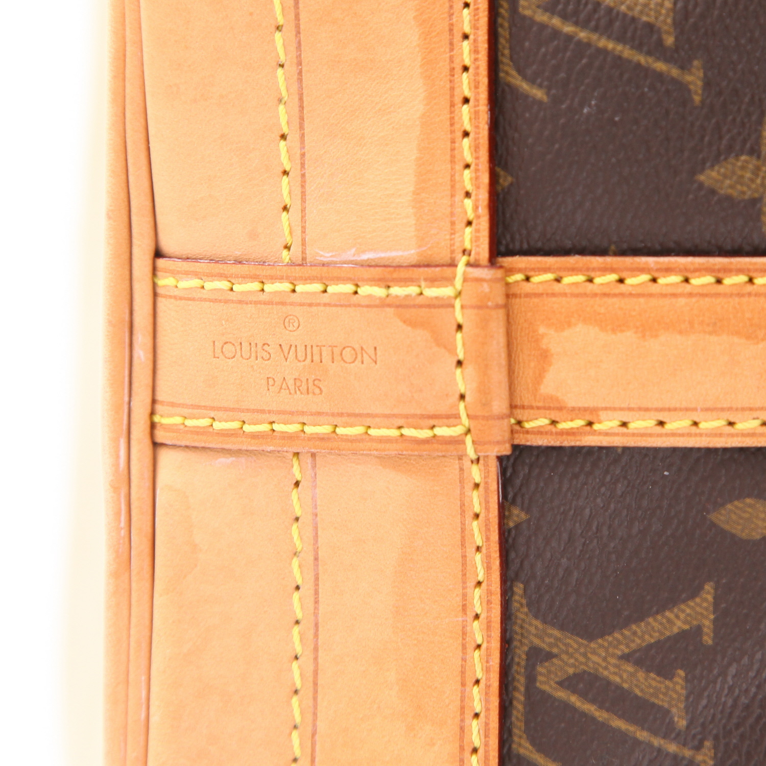 Borsa Louis Vuitton  Noé in tela monogram marrone e pelle naturale - Detail D2