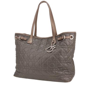 Shopping bag Dior  Panarea in tela cannage grigio metallizzato e pelle bronzo
